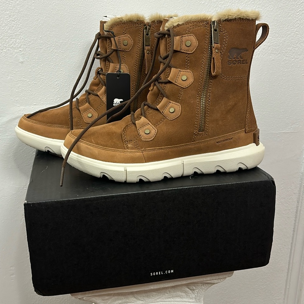 Sorel Explorer II Joan Dual Zip Waterproof Boots - Velvet Tan/Fawn - NWT & Box